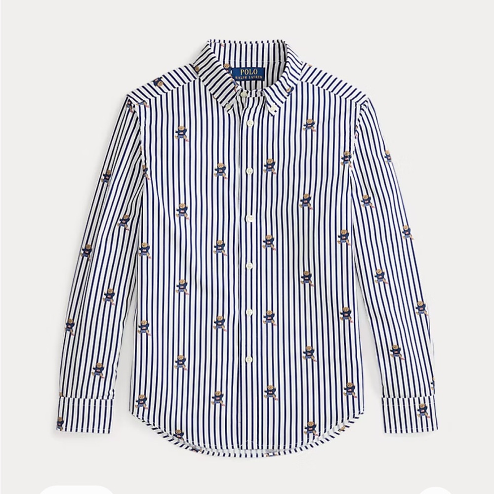 Polo bear by Ralph Lauren kids Navy and White poplin cotton shirt